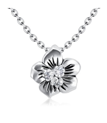 Crystal on flower shaped Silver Necklace SPE-5249